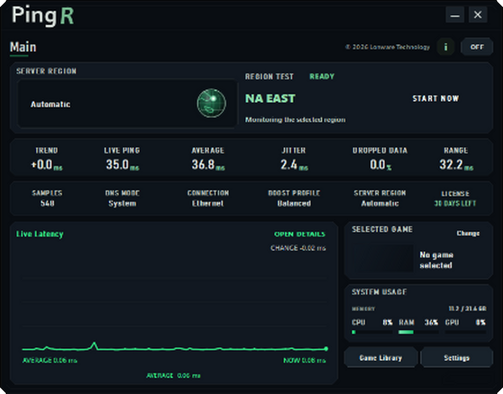 Ping Optimizations live latency dashboard