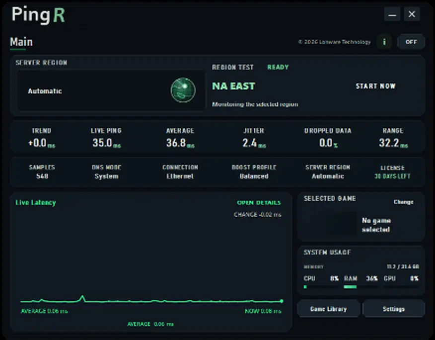 PingR live latency dashboard